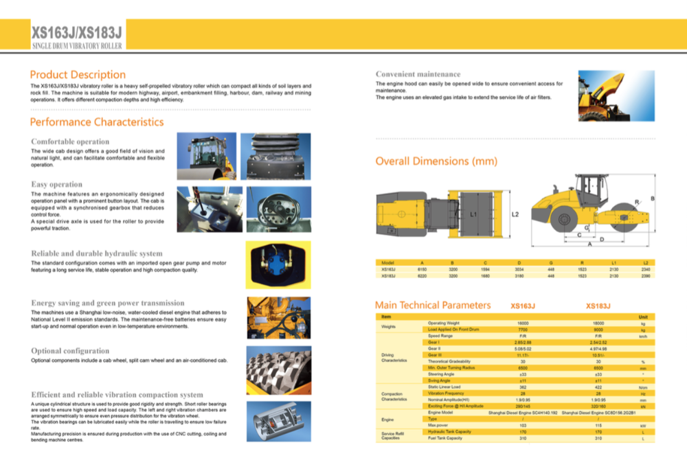 16t Earth Roller Compactor Machine / Yellow Road Maintenance Equipment