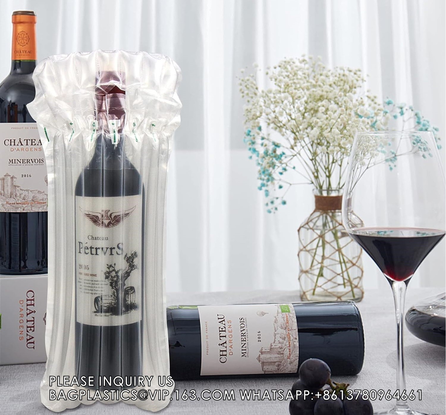 Wine Bottle Protector With Pump,Inflatable Wine Travel Bags,Air Column Cushion Packaging Wine Bags For Luggage