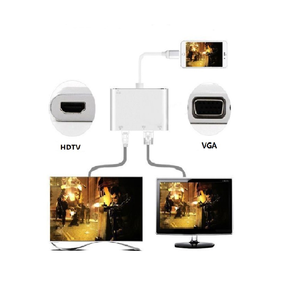 Kico Type C Hub USB Type-C Adapter to VGA & HDTV Connector OTG HD Support 1080P Factory Provide OEM Service
