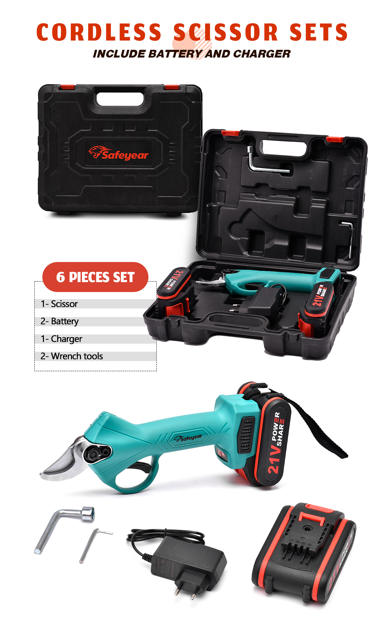 Ratchet Lithium Pruning Shears Tree Branch Scissors 25mm Anti Slip Grip