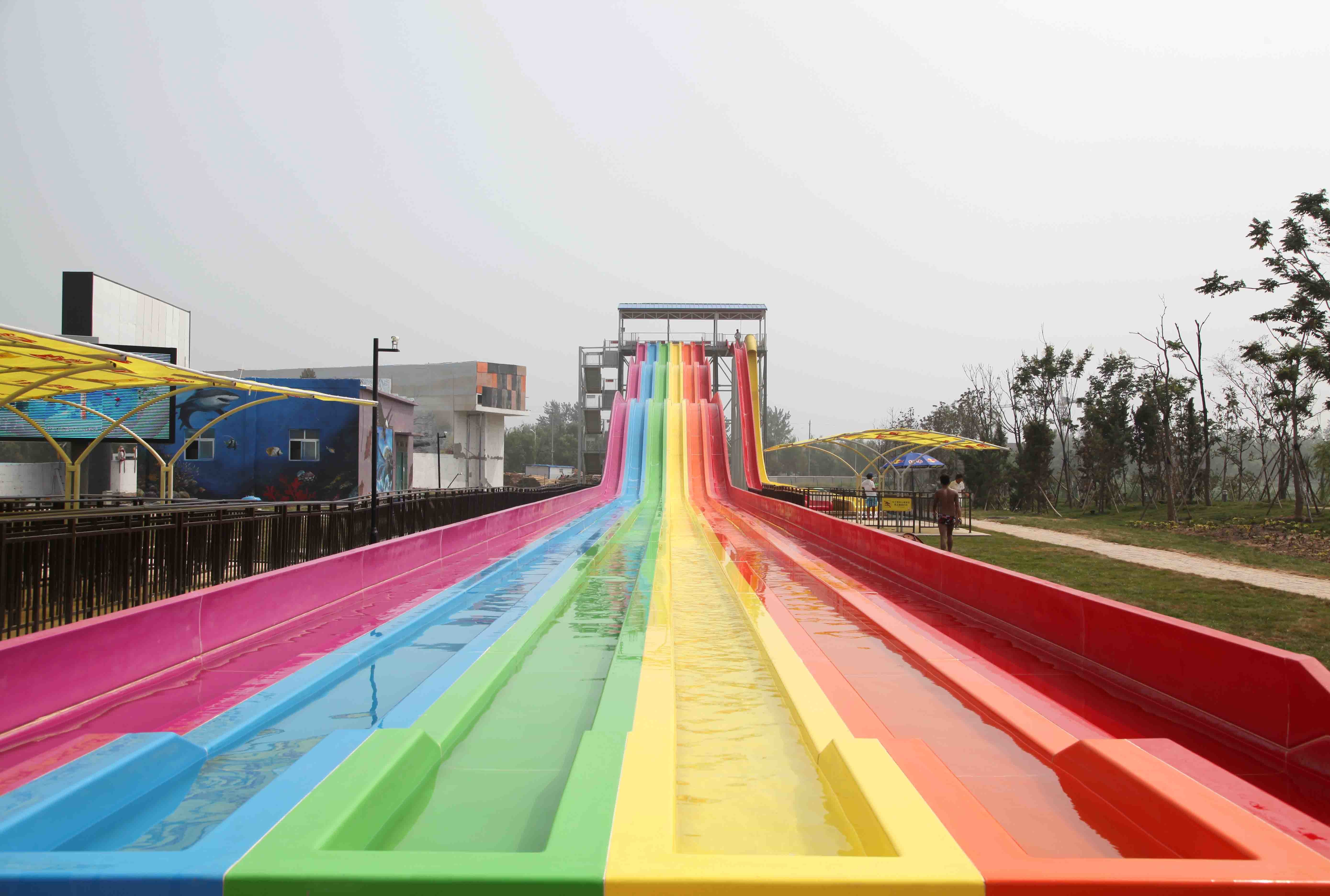 Oragne Outdoor Water Slides Common Aqua Park Facility With Raft Slide
