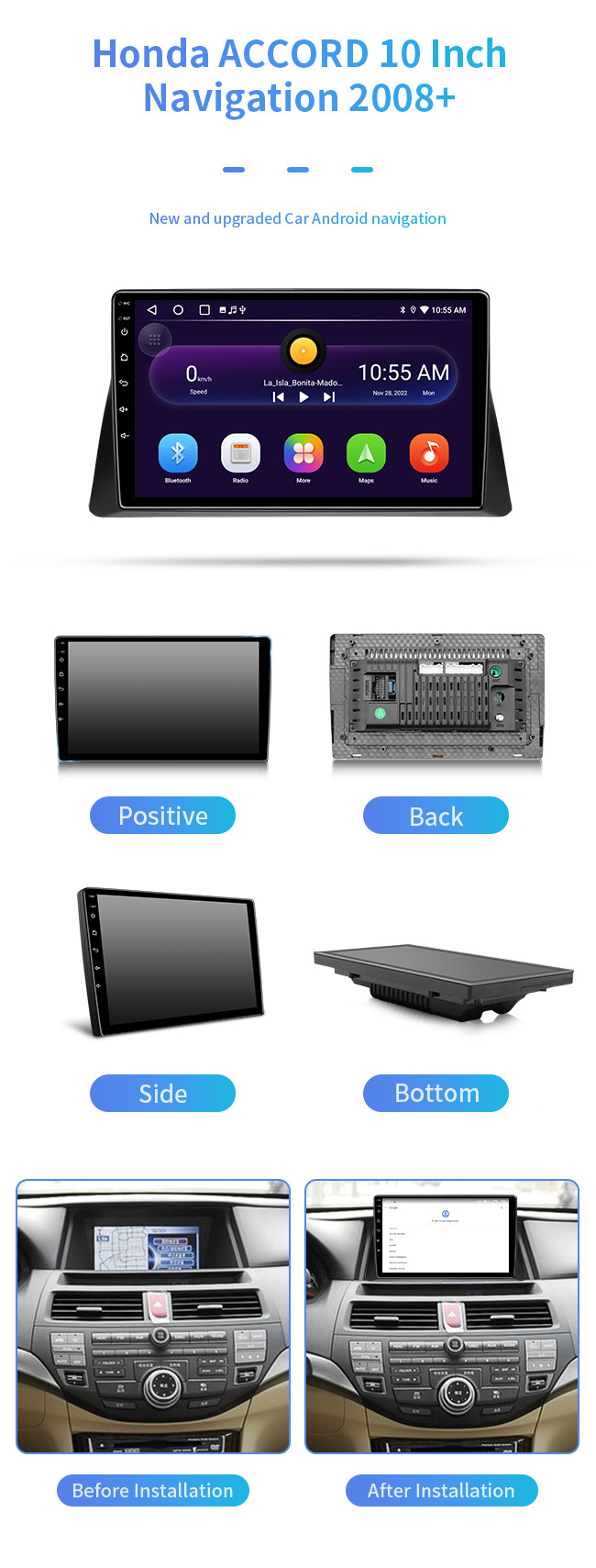 4-Core For Honda ACCORD 2008+ Bluetooth Phone Book Bluetooth Car Navigation
