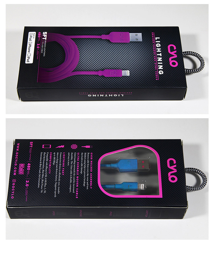 4C Printing Pantone USB Data Cable Packaging Box Custom Logo