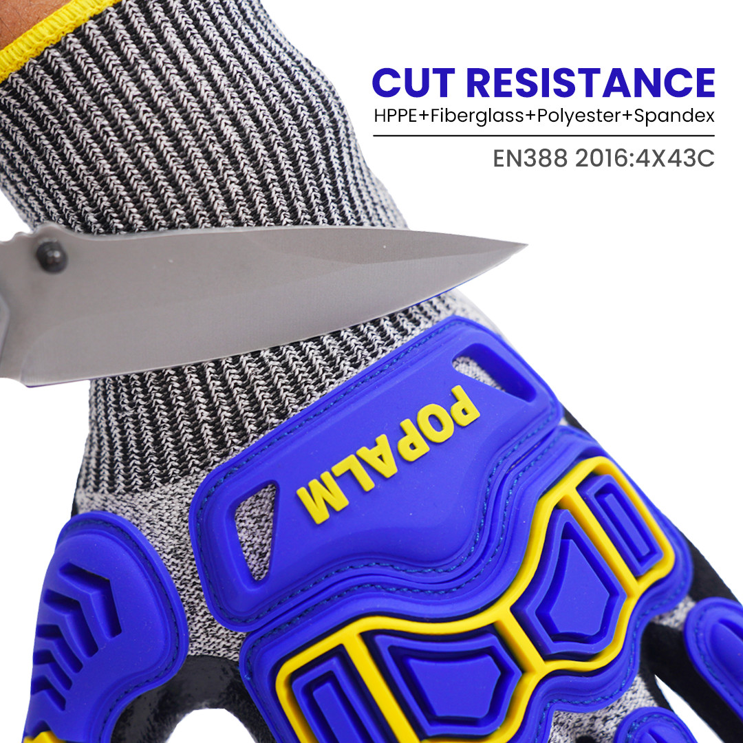 TPR Impact Safety Work Gloves13 Gauge Black Nitrile Sanding Screen TouchCut-Resistant Working Gloves With Reinfoeced Thumb Crutch