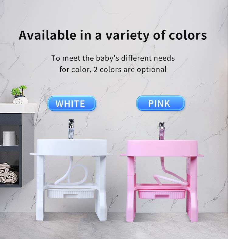 Ouninbear Sink Kids Wash Basin Plastic With Light And Water Tank In White
