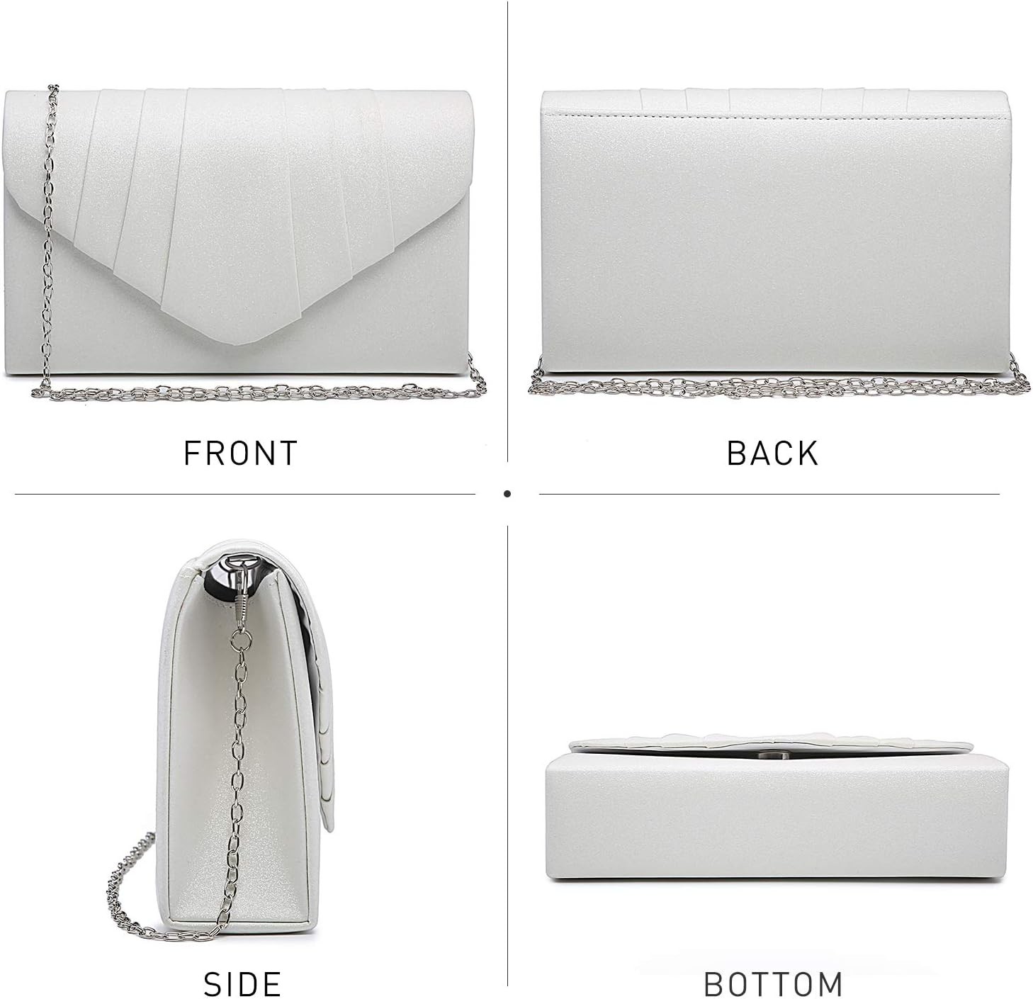 DASEIN WOMEN'S EVENING BAG PLEATED ENVELOPE CLUTCH HANDBAG WEDDING PARTY BRIDAL PURSE