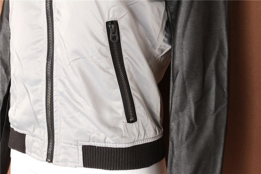 adies color-blocked jacket, Women's bomber jacket, Soft touch, PU sleeves