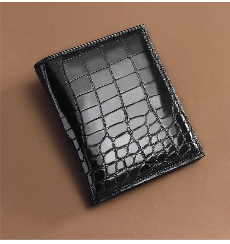 Authentic Alligator Leather Men's Short Bifold Wallet Card Holders Genuine Crocodile Belly Skin Male Small Clutch Purse