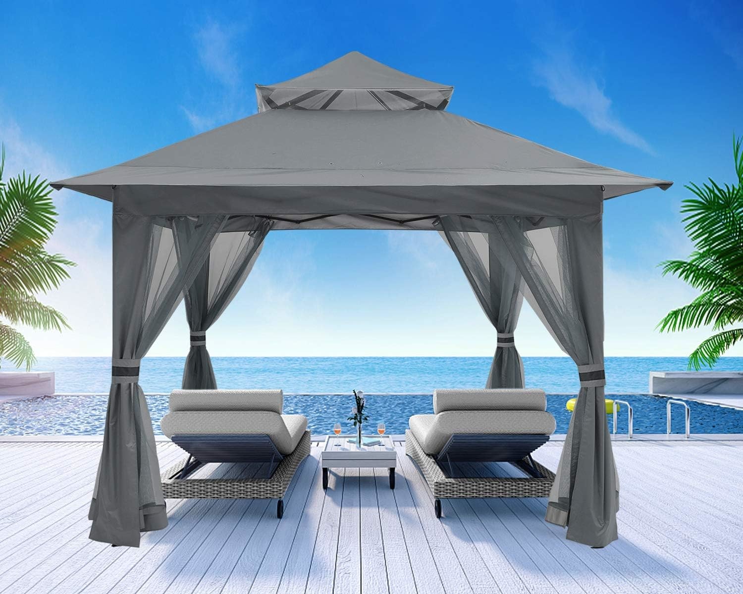 Pop Up Gazebo Mosquito Nettings, Outdoor Canopy Shelter Garden Lawn Backyard, Patio Cover Outdoor Gazebo Pergol