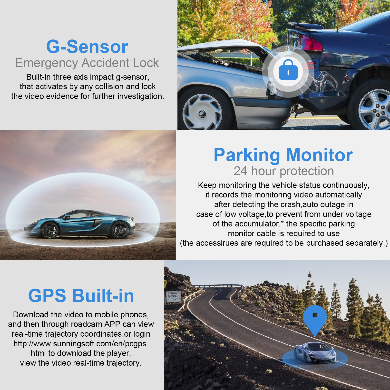 70mi Dash Cam Dual Lens 4K UHD Recording Car Camera DVR Night Vision WDR Built-In GPS Wi-Fi G-Sensor Motion Detection