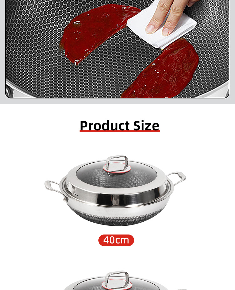 High Capacity Kitchen Wok Pan 18 / 10 Stainless Steel Non Stick