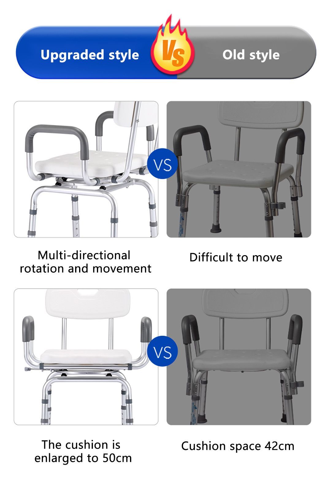 Comfortable Aluminum Lightweight 360 Degrees Swivel Shower Chair for Elderly