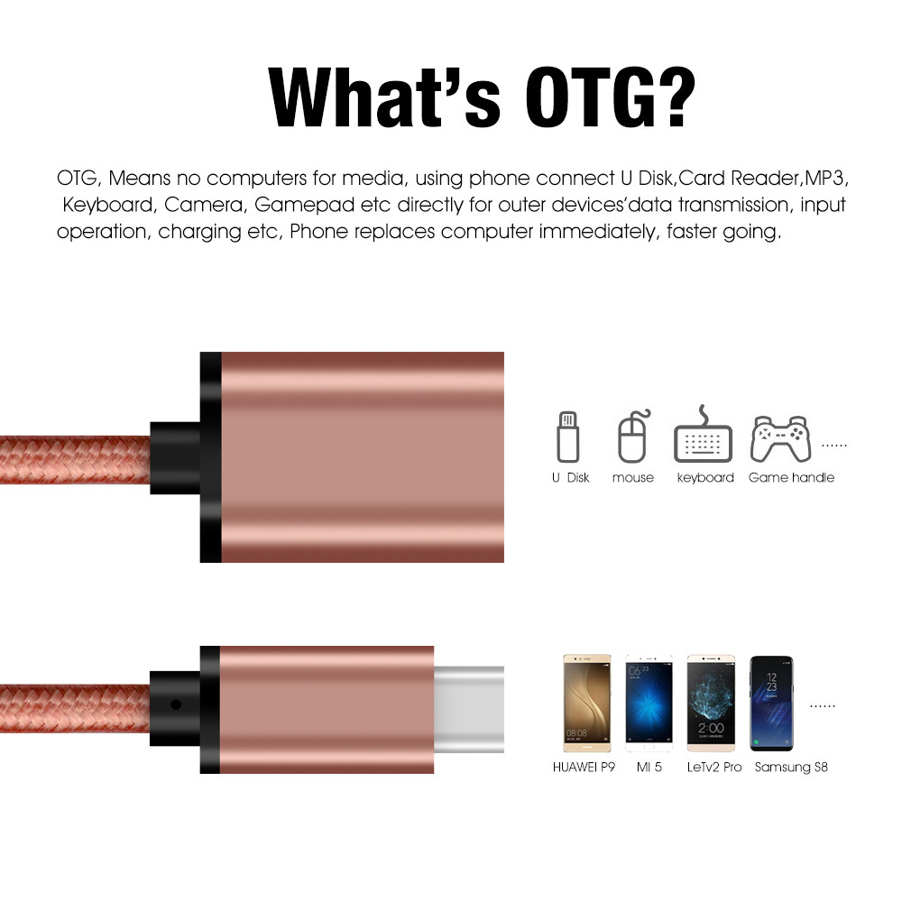 Shiny Pink 3.1 USB Type C Cable To 3.0 A Female 30 Cm For USB OTG Function