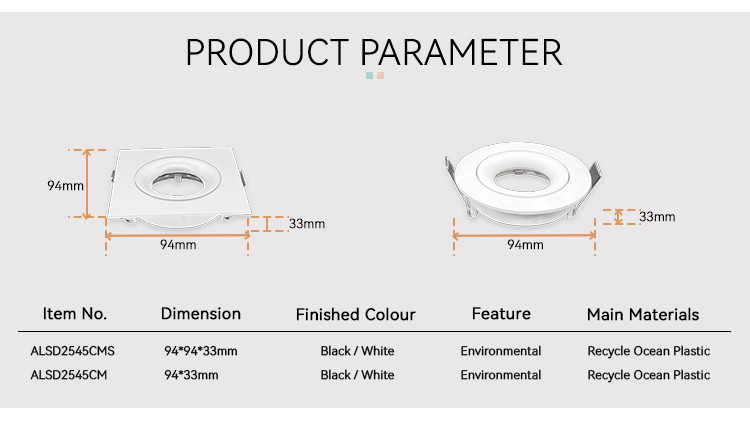 Renewable Material GU10 Downlight Housing Square Tilted MR16 Downlight Housing
