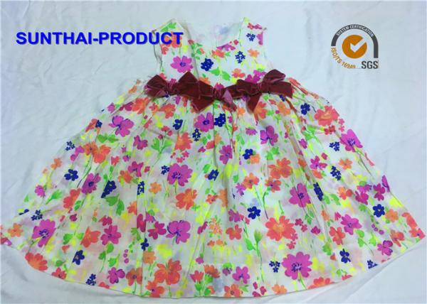 Quality 3D Bows Little Girl Cotton Dresses , Sleeveless Floral AOP Kids Summer Dresses for sale
