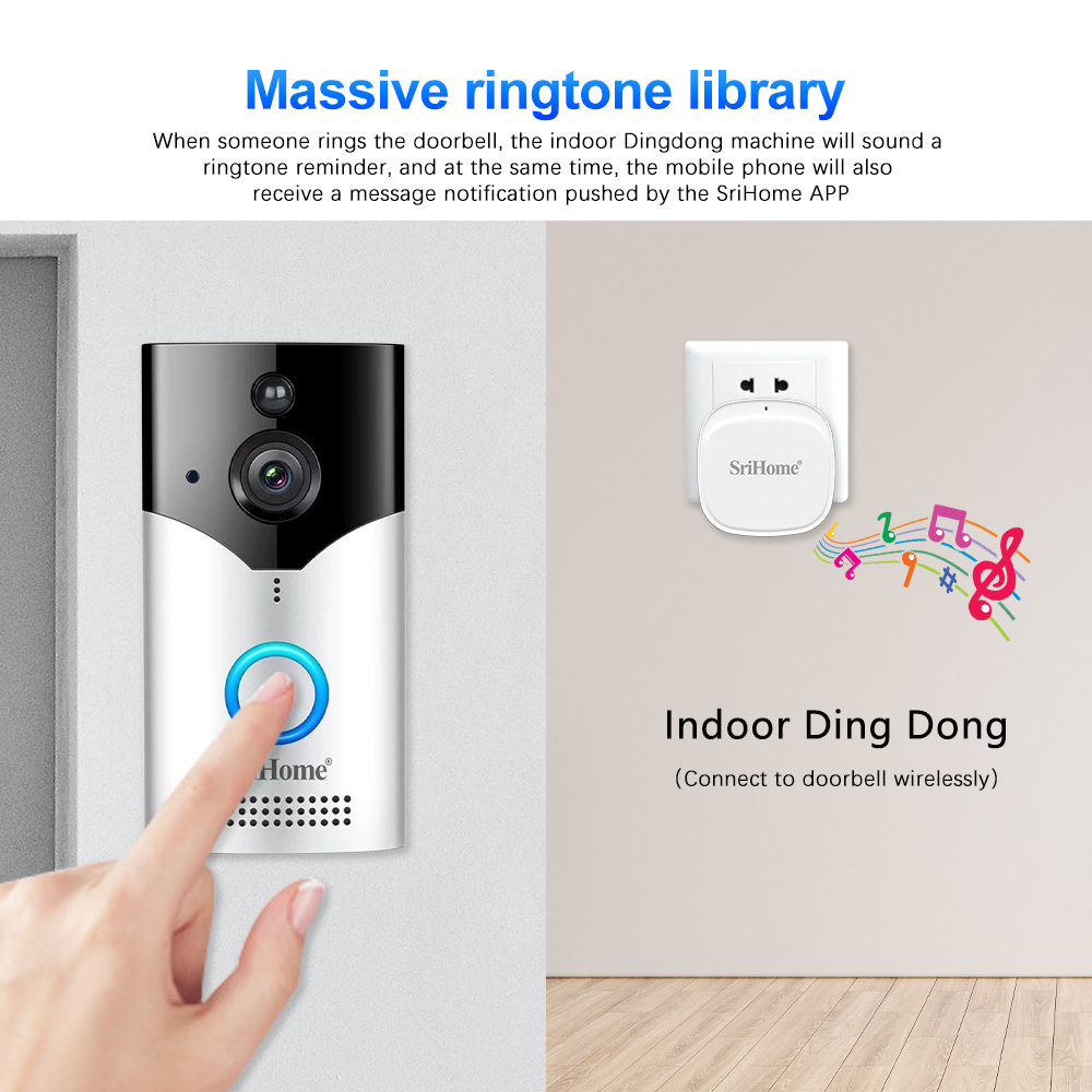 Wireless Smart Video Doorbell Camera With Ringtone Two-Way Audio Intelligent Human Detection Support Night Vision