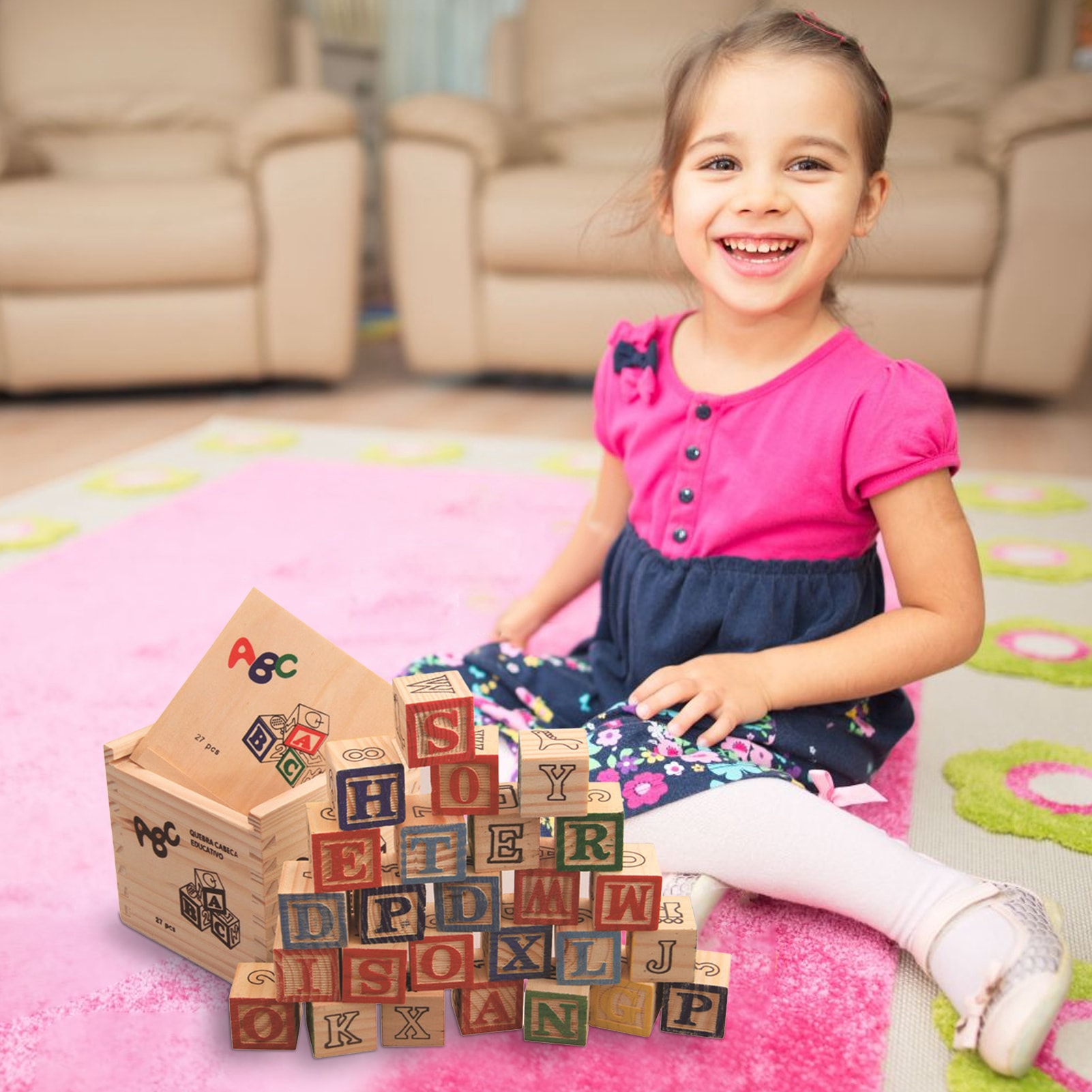 27pcs Wooden Alphabet Blocks Letter Blocks Printed With Number