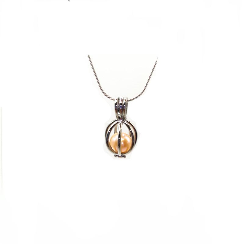 18K Silver Plated Love Wish Pearl Cage Pendant Necklace with 1pc Freshwater Pearl In it
