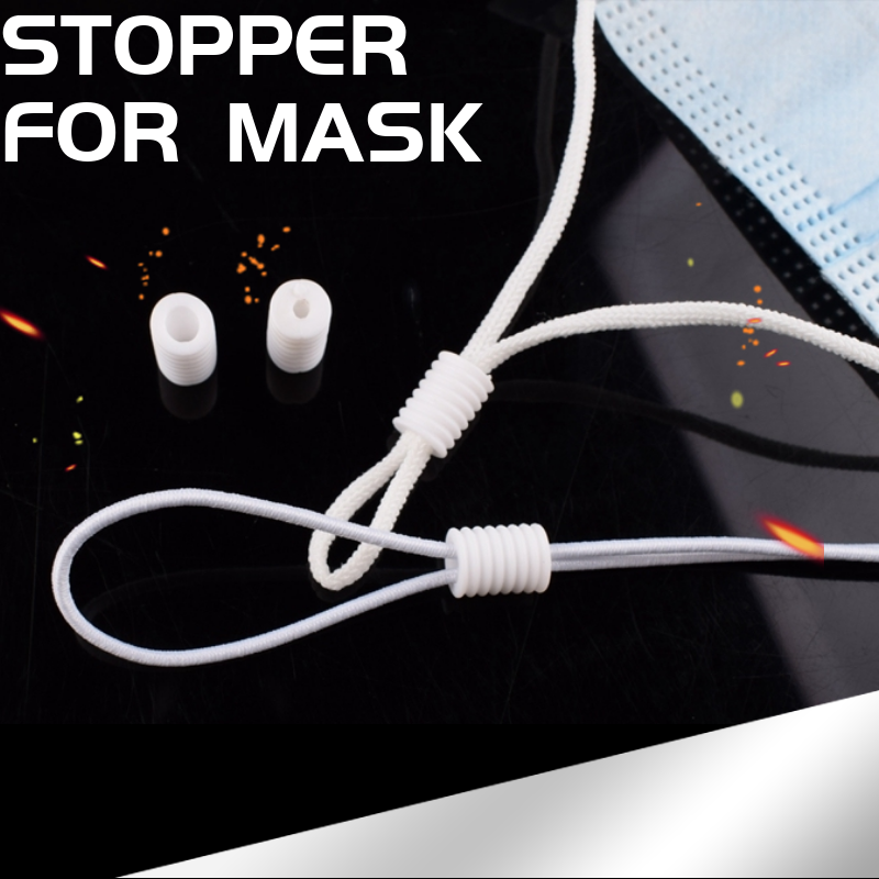 White soft elastic cord with cord lock comfortable elastic rope string Cord Stopper Toggles adjusting clip for Children mask cord adjustment