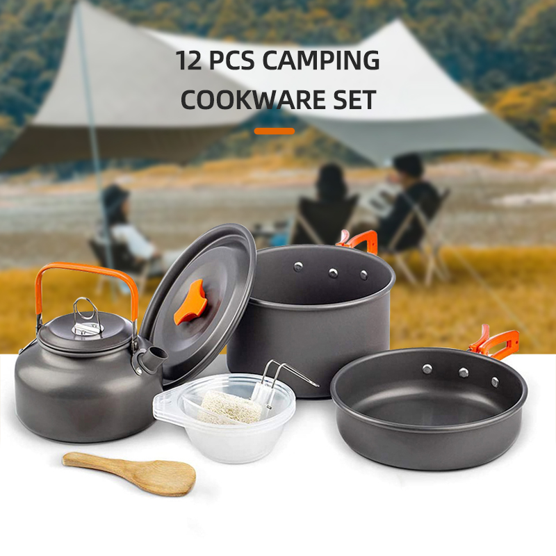 Best Selling Picnic Cookware Soup Pot Non-stick Camping Cookware Sets Aluminium Outdoor Cooking Pot Set With Storage Bag