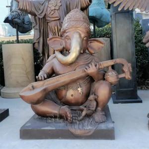 Buy cheap Bronze Ganesha Statue Life Size Idol Ganesh Hindu God Sculpture Playing the Pipa Indian Religious Decoration product