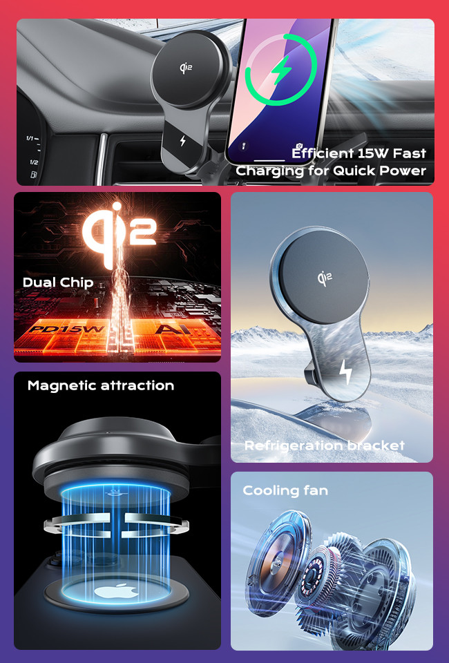 Strong Magnetic Stability Ultra-Thin Fan Cooling Fast Charging Wireless Charging Car Phone Holder One-Handed Operation