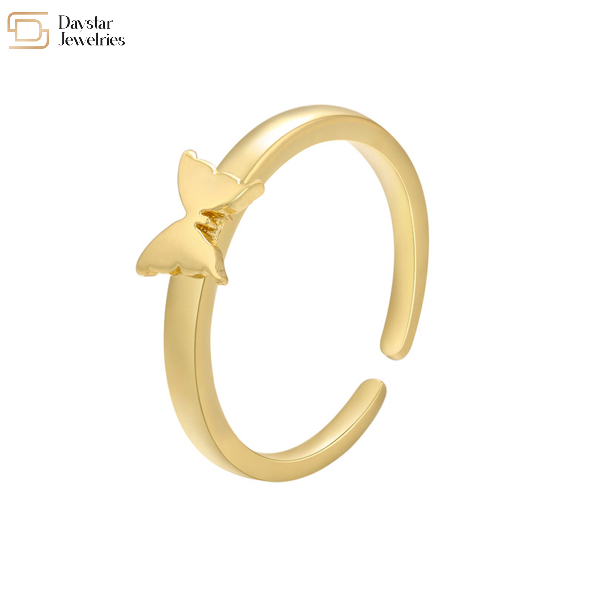 14k Plated Gold Couple Rings Butterfly Lightning Plane Adjustable Opening Rings