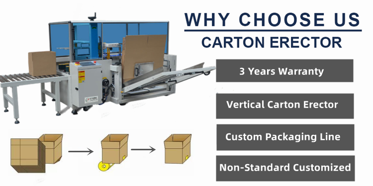 End Of Line Packing Machinery Automatic Carton Unpacking Machine Case Erector