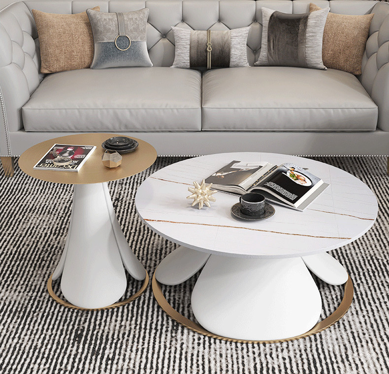 2pcs Living Room Round Rock Coffee Table 50cm Long With Super Fiber Leather