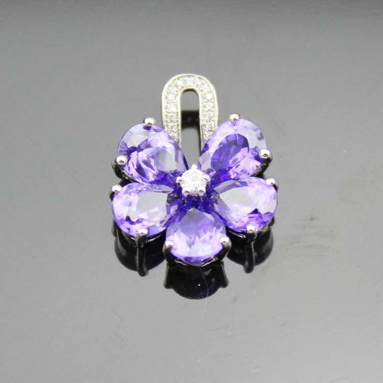 Women Jewelry Purple Cubic Zircon Flower Pendant Necklace (PSJ0223)