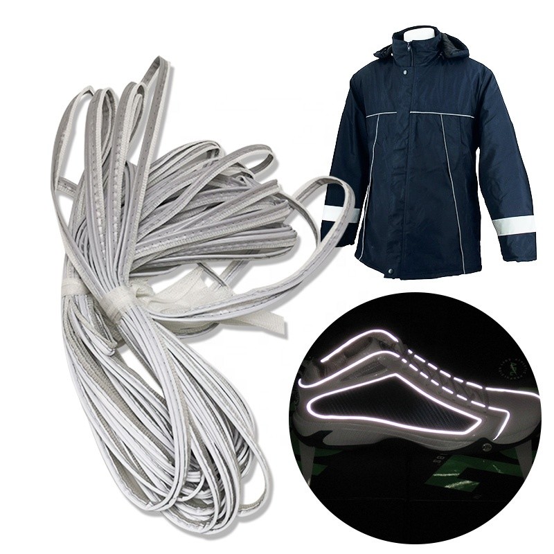 100% Polyester Colorful Reflective Safety Stripes Piping Fabric Trim For Sewed On Uniform
