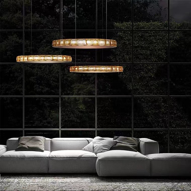 Decorative Lamp Led Chandelier Chrome Round Ring Lighting Large Modern Crystal Chandelier