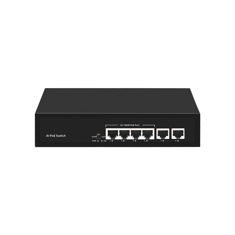 Transmit Rate 10/100/1000Mbps Photon PTD1006-4P-2F AI POE Switch 6-Port Network Switch with 4*100M PoE Ethernet 2FE Uplink