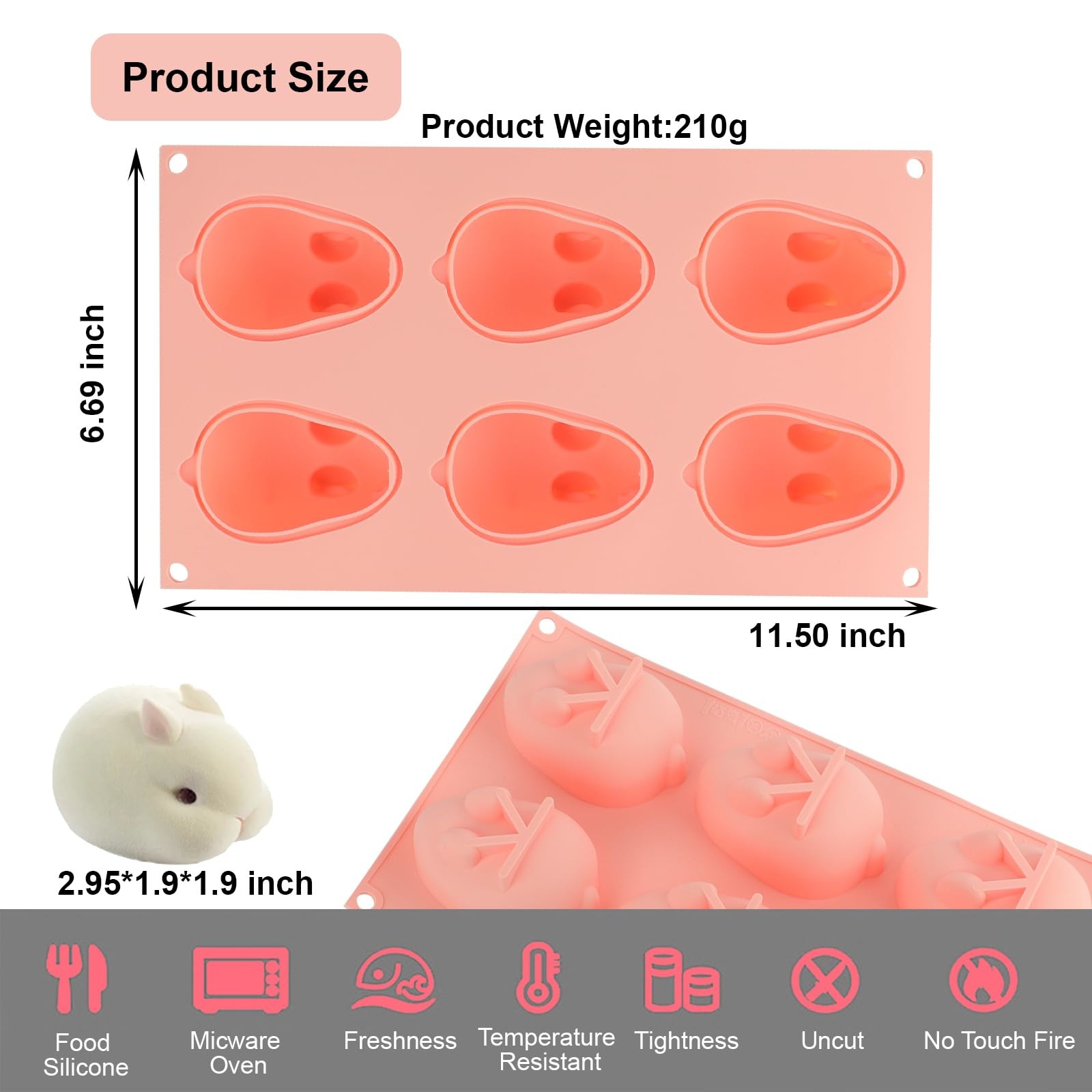 3D Mini Silicone Baking Mold For Mousse Cake Fondant Soap Ice Cream Chocolate Candy Rabbit Molds 6 Cavitity