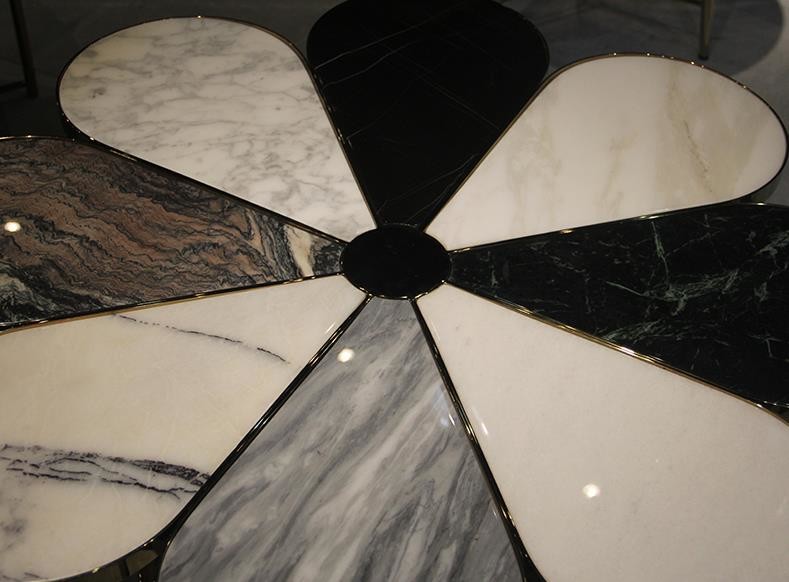Nordic Flower Shape Hotel Lobby Furniture Metal Leisure Marble Tea Table