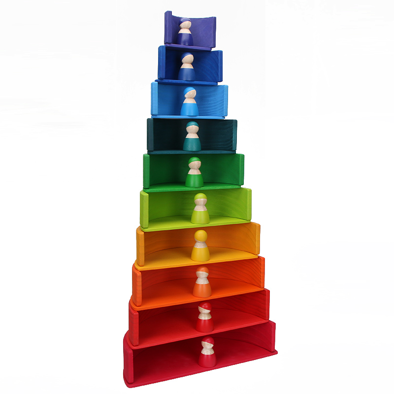 Brown 18cm Rainbow Wooden Building Blocks Toy Creative Educational
