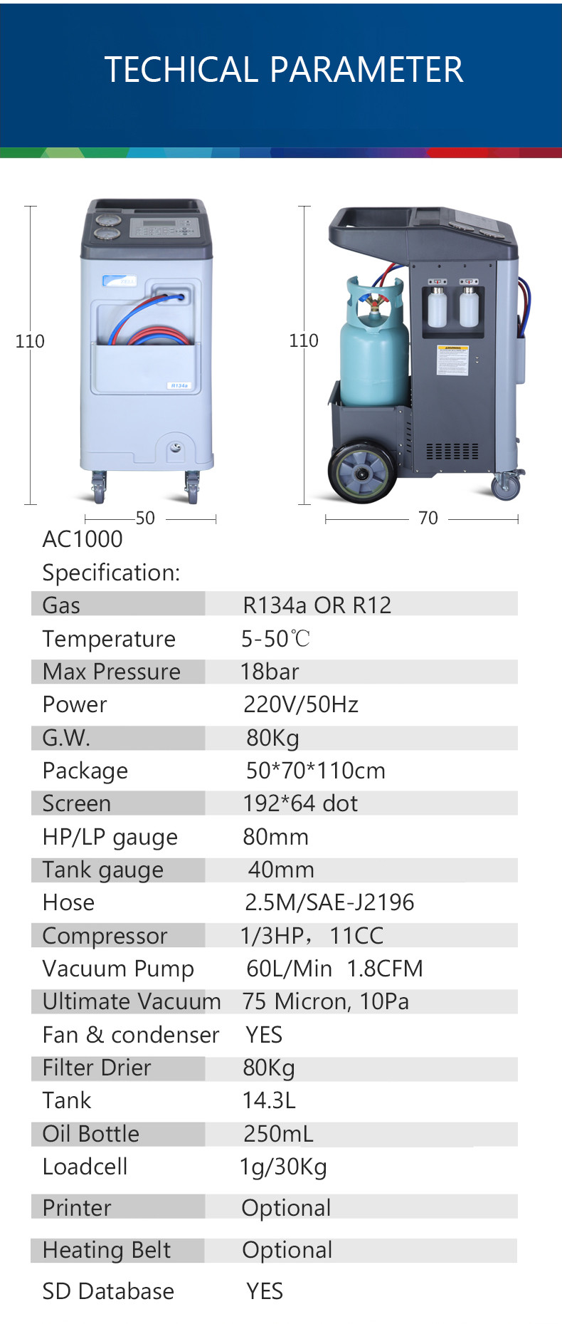 Fully Automatic Auto AC Reclaimer R134a Freon Recovery Machine