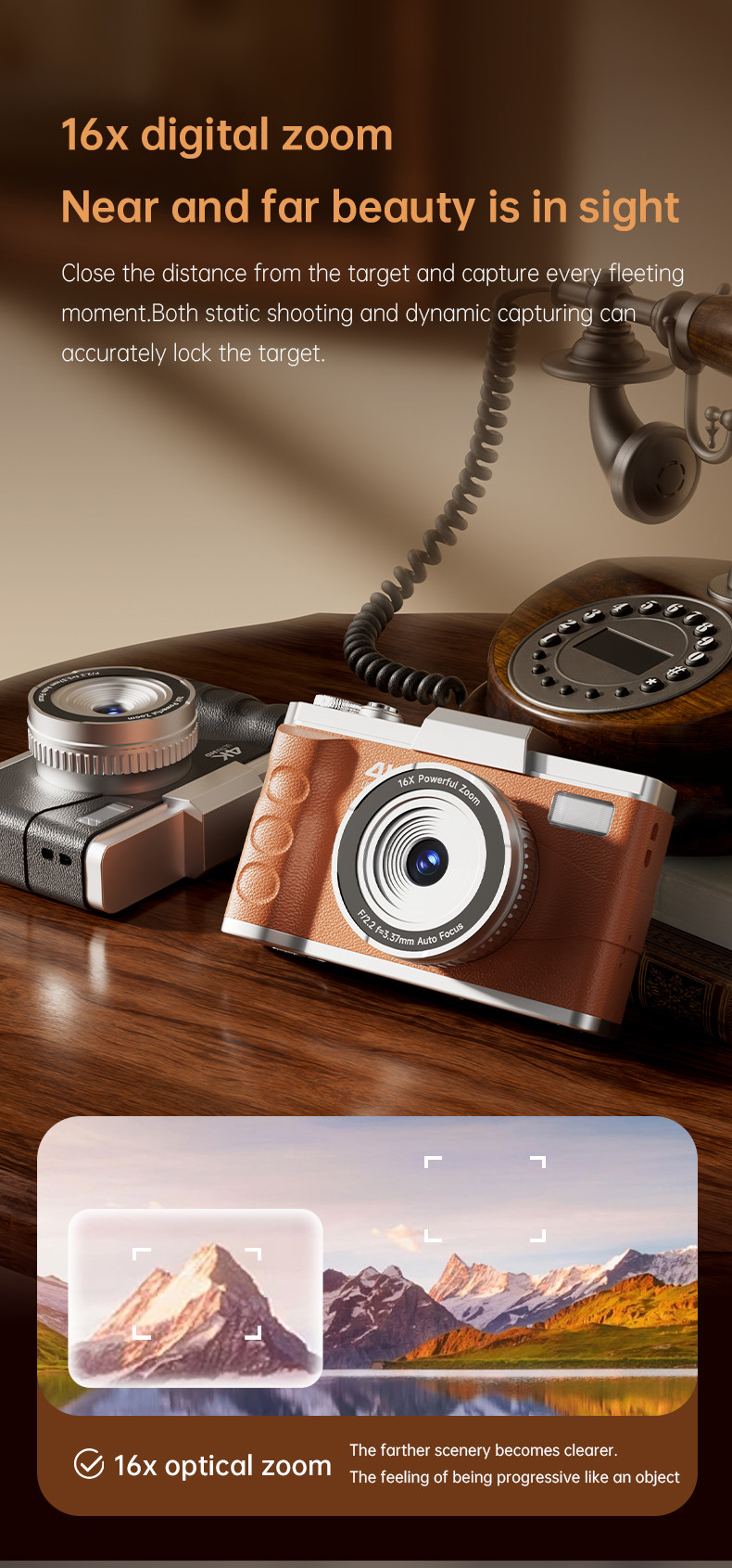 4K Retro Digital Camera 3inch Screen Entry-Level Kids Campus HD Zoom Photography