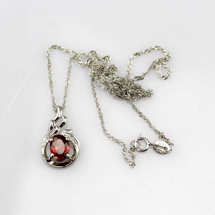 925 Silver Pendant with 6x8mm Oval Green and Clear Cubic Zircon Pendant (PSJ0401)