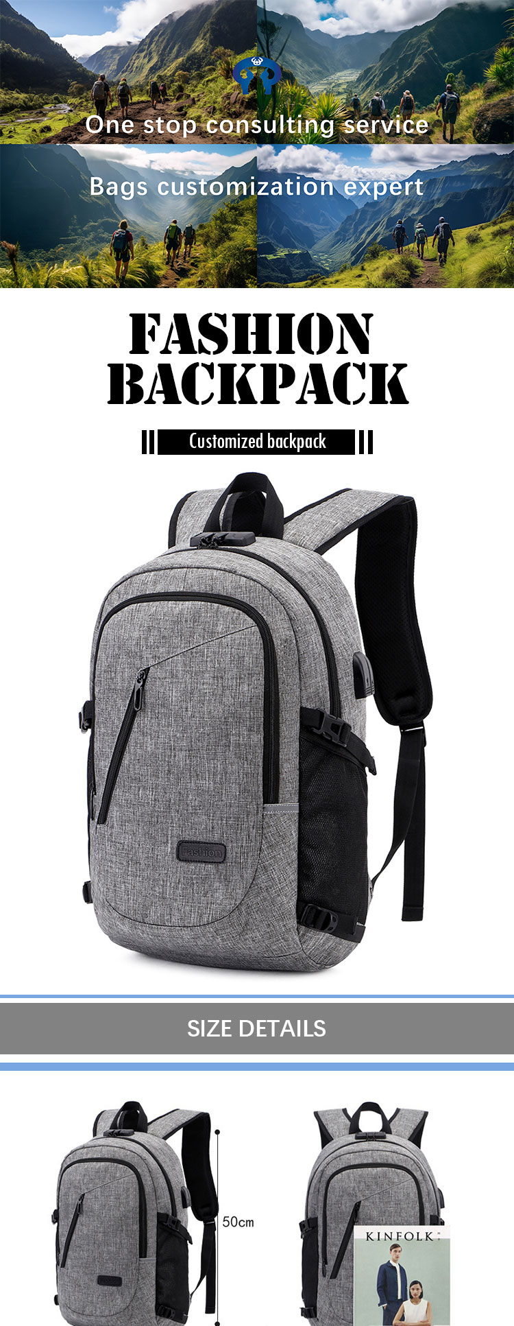 Anti Theft Short Trip Laptop Backpack Large Capacity Waterproof With USB Charging