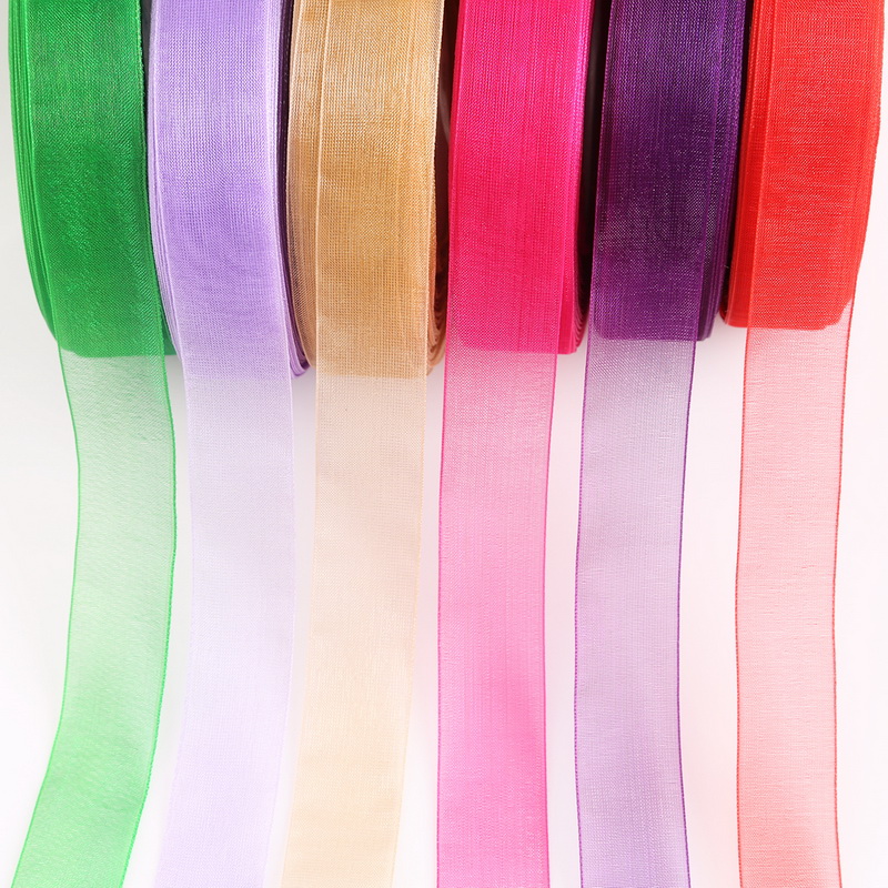 Wired Woven Polyester 2 Inch Sheer Organza Ribbon For Flower Gift Packaging