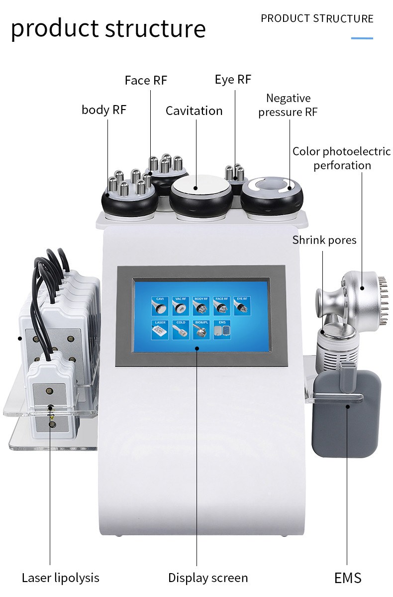 Fat Loss 6 In 1 Laser Lipo Machine , RF Vacuum Cavitation Slimming Machine
