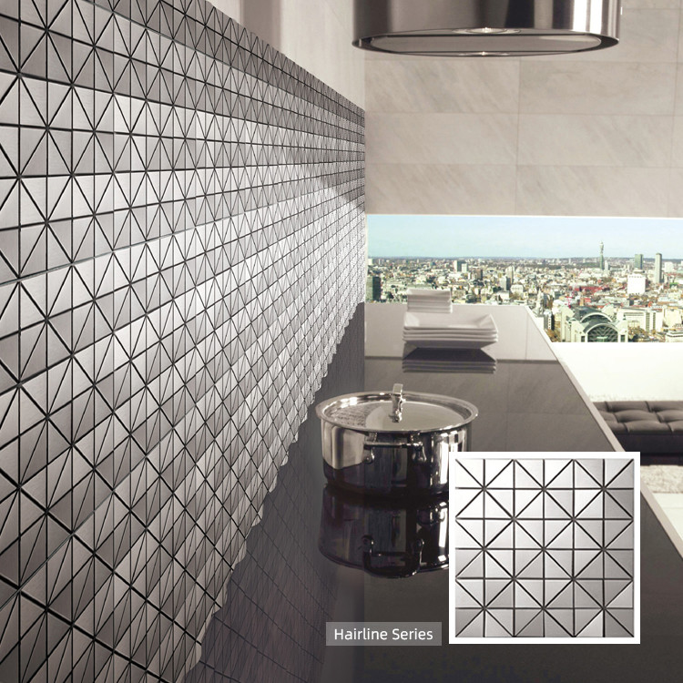 Wall Panel Decor Hairline Finish PVD Gold Stainless Steel Mosaic Tile
