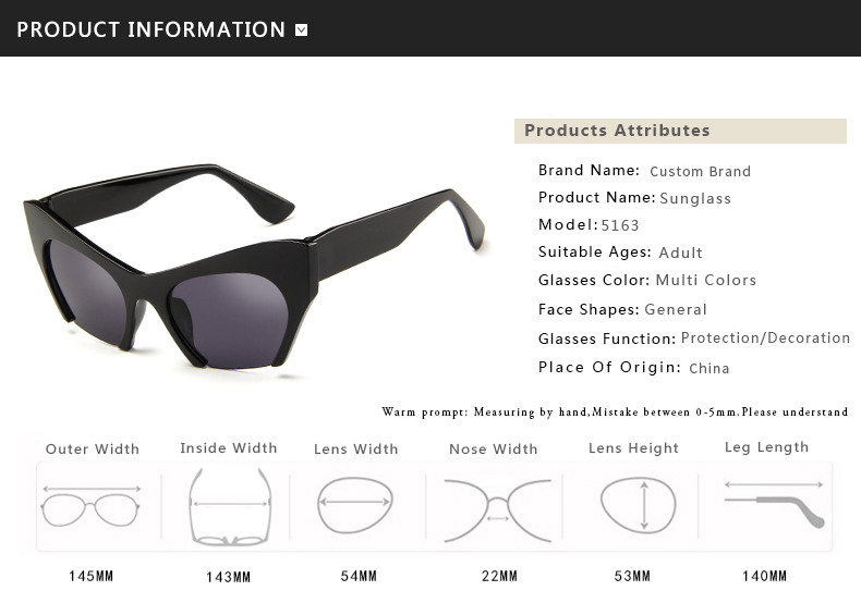 Trendy Fashion Half Frame Cat Eye Women Plastic Hot Sale Sunglasses BSCI