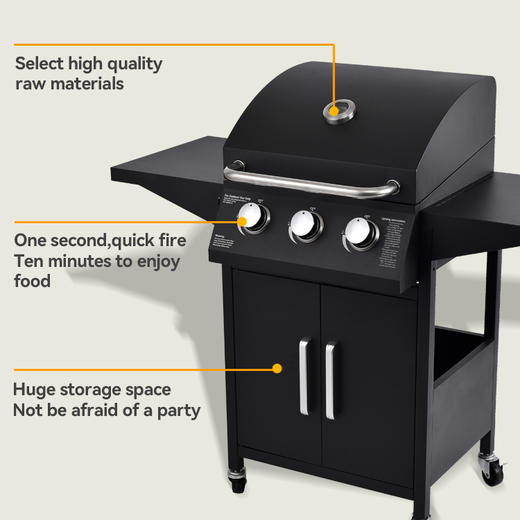 48*41cm Cooking Area Rotary Smokeless Natural Gas Grill with Side Shelf 35.5*42.5cm*2