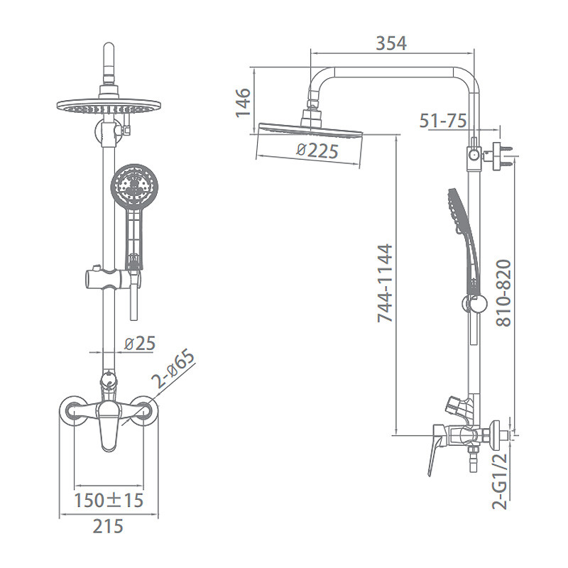 N2S601 Hand Shower Mixer Set , Chrome Thermostatic Rain Shower System