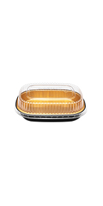 Karat 24 oz Black and Gold Aluminum Foil Take Out Pan with Clear PET Dome Lid