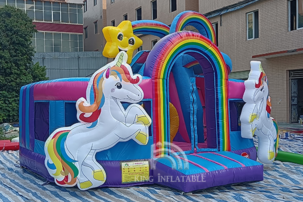 Kids Unicorn Bouncy Castle With Water Slide Princess Pink Giant Jumping Rainbow Inflatable Water Bounce Houses