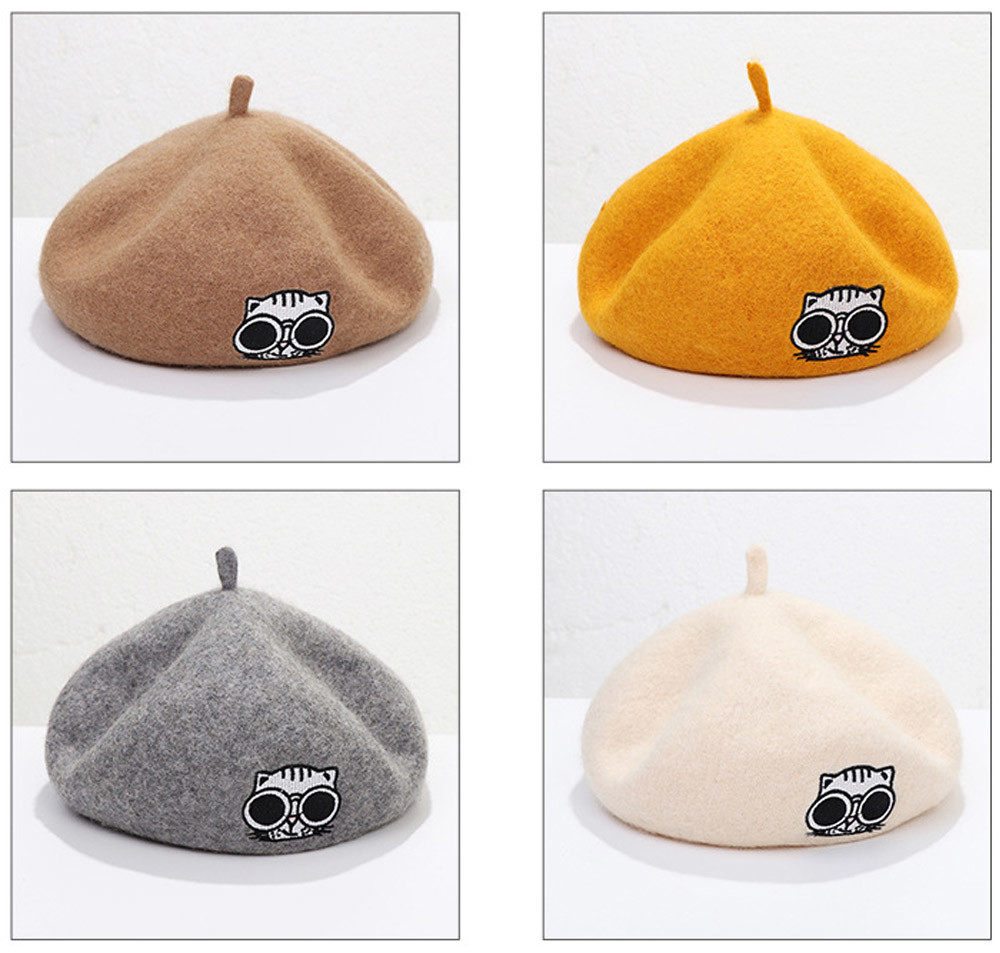 Solid Color Military Wool Beret Cap For Women With Embroidery Patch