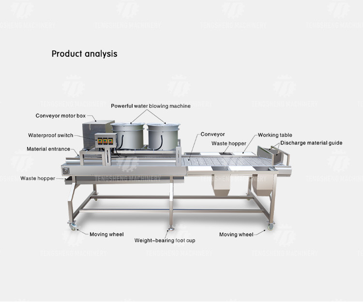 2KW 300KG Manual selection sorting table stainless steel air - drying selection machine is efficient